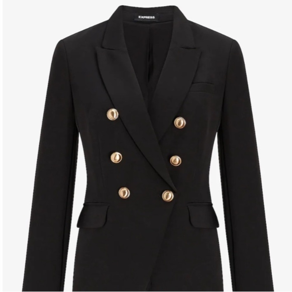 Express Peak Lapel Double Breasted Novelty Button Blazer
